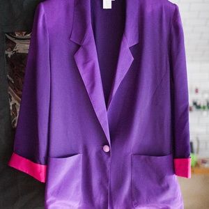 Vintage Leslie Fay Lightweight Purple Polyester Blazer-Size 8-Pink Cuff